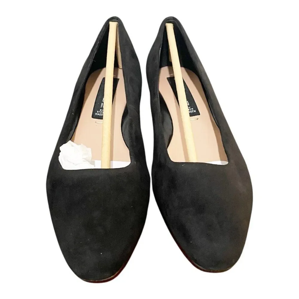 Anthro Steven By Steve Madden Bantry Black Suede Ballet Flat Shoes 6 Corp Casual